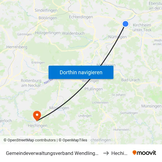 Gemeindeverwaltungsverband Wendlingen am Neckar to Hechingen map