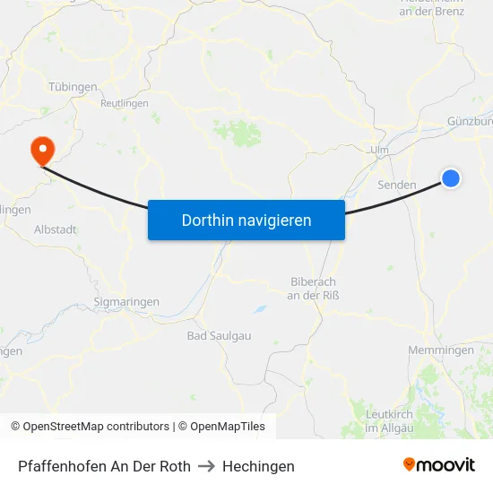 Pfaffenhofen An Der Roth to Hechingen map
