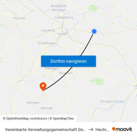 Vereinbarte Verwaltungsgemeinschaft Der Stadt Schorndorf to Hechingen map