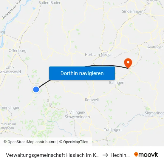 Verwaltungsgemeinschaft Haslach Im Kinzigtal to Hechingen map