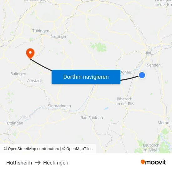 Hüttisheim to Hechingen map