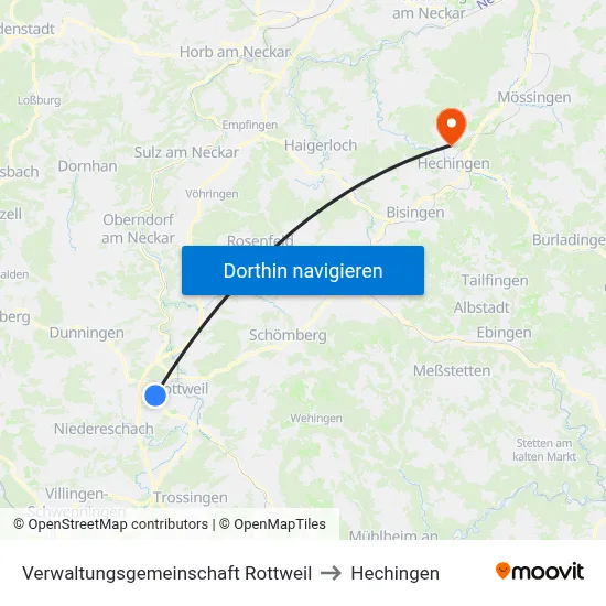 Verwaltungsgemeinschaft Rottweil to Hechingen map