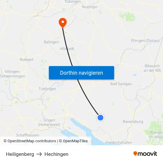 Heiligenberg to Hechingen map