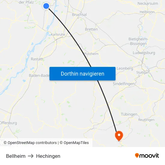 Bellheim to Hechingen map