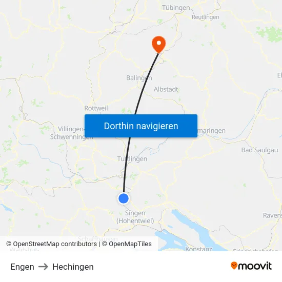 Engen to Hechingen map