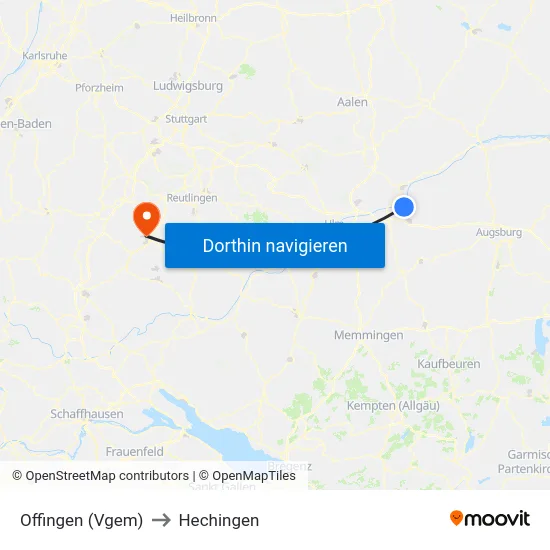 Offingen (Vgem) to Hechingen map