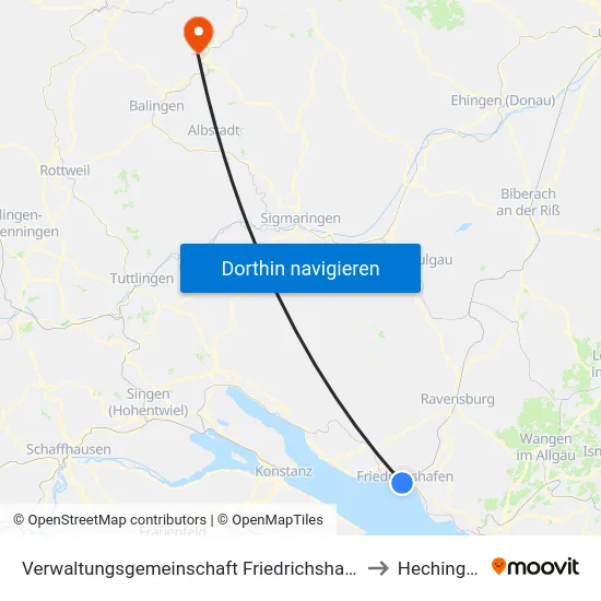 Verwaltungsgemeinschaft Friedrichshafen to Hechingen map