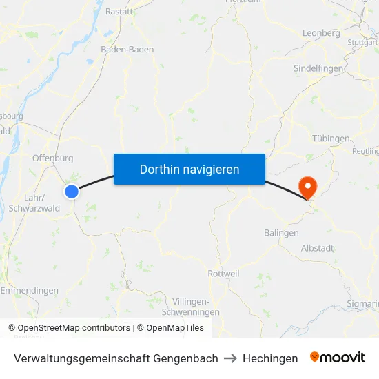 Verwaltungsgemeinschaft Gengenbach to Hechingen map