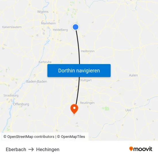 Eberbach to Hechingen map