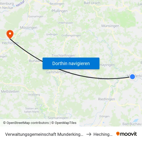 Verwaltungsgemeinschaft Munderkingen to Hechingen map