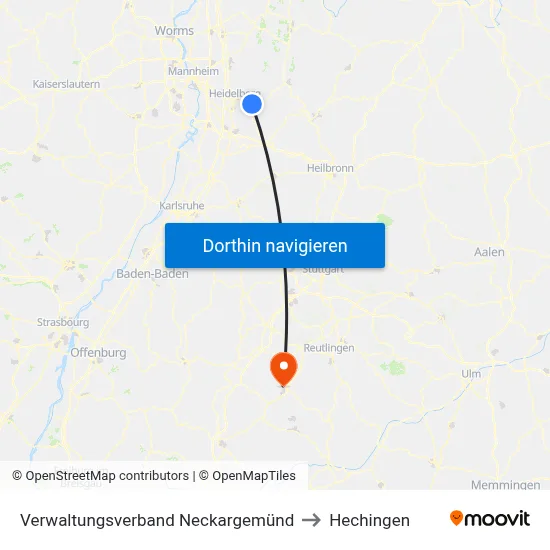 Verwaltungsverband Neckargemünd to Hechingen map