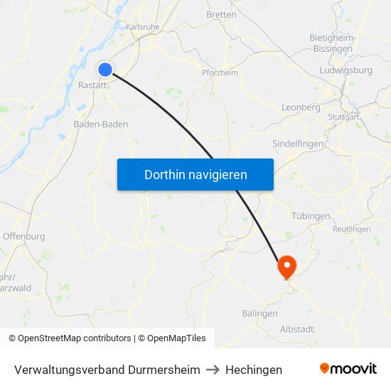Verwaltungsverband Durmersheim to Hechingen map