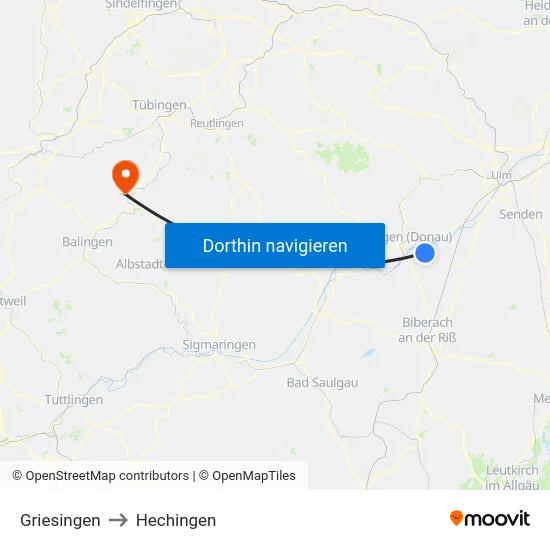 Griesingen to Hechingen map