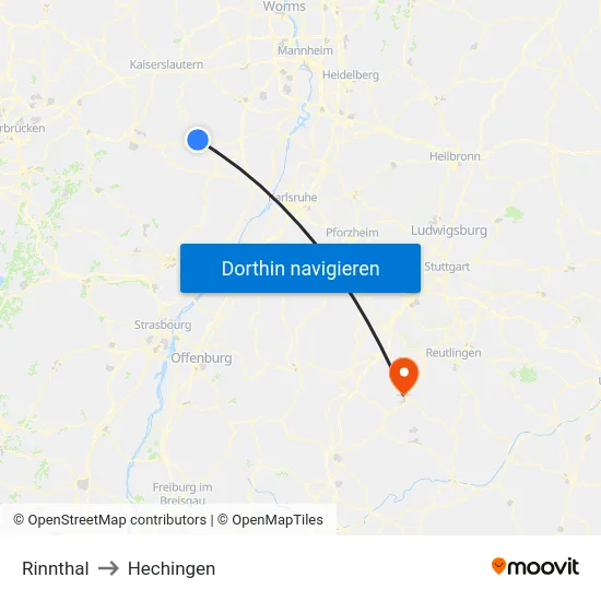 Rinnthal to Hechingen map