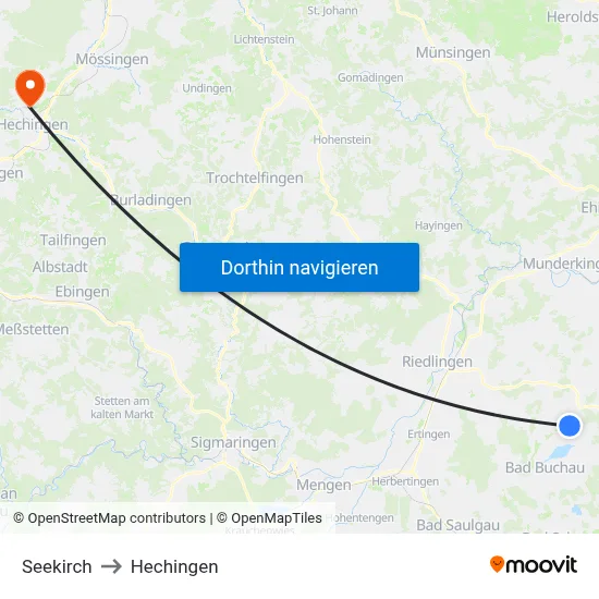 Seekirch to Hechingen map
