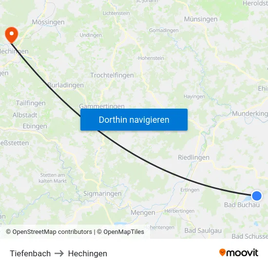 Tiefenbach to Hechingen map