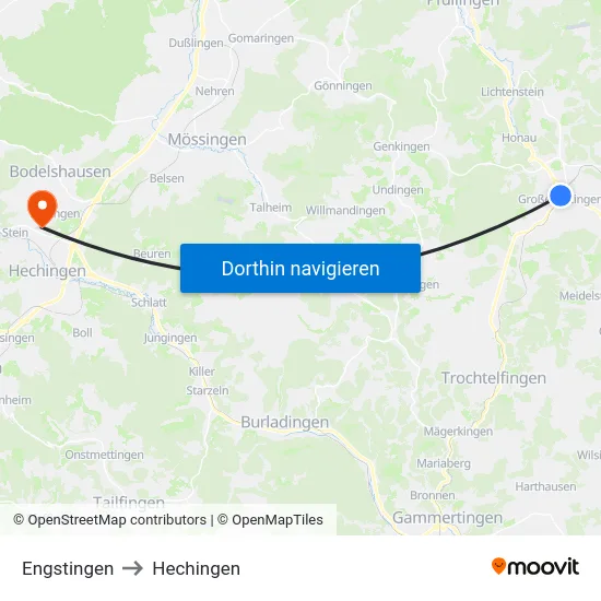 Engstingen to Hechingen map