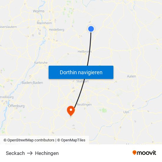 Seckach to Hechingen map