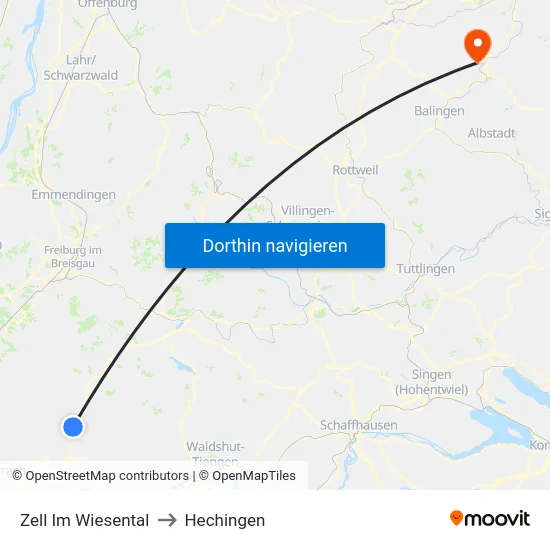 Zell Im Wiesental to Hechingen map