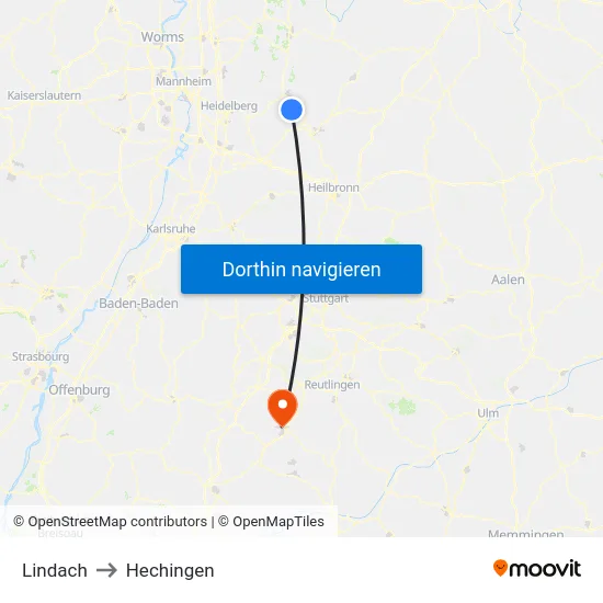 Lindach to Hechingen map