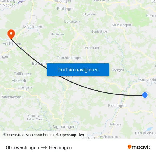 Oberwachingen to Hechingen map