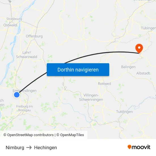 Nimburg to Hechingen map