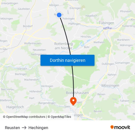 Reusten to Hechingen map