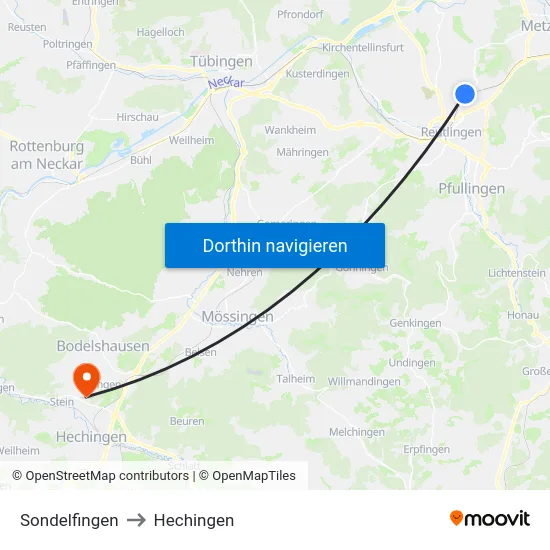 Sondelfingen to Hechingen map