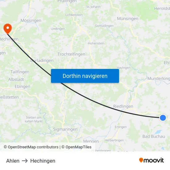 Ahlen to Hechingen map
