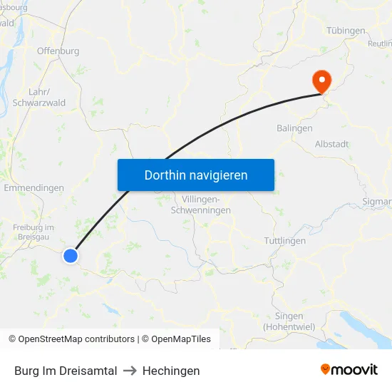 Burg Im Dreisamtal to Hechingen map