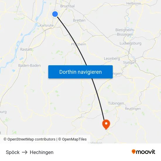 Spöck to Hechingen map