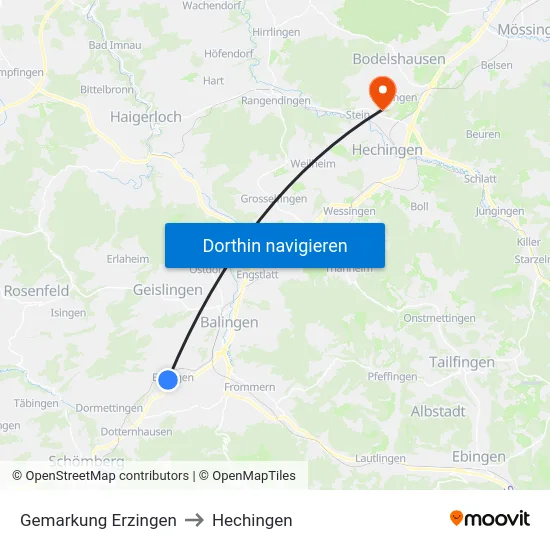 Gemarkung Erzingen to Hechingen map