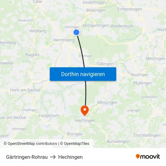 Gärtringen-Rohrau to Hechingen map