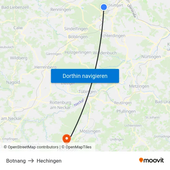 Botnang to Hechingen map