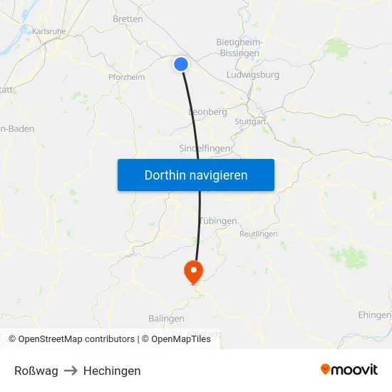 Roßwag to Hechingen map