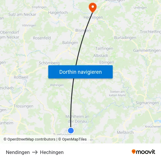 Nendingen to Hechingen map