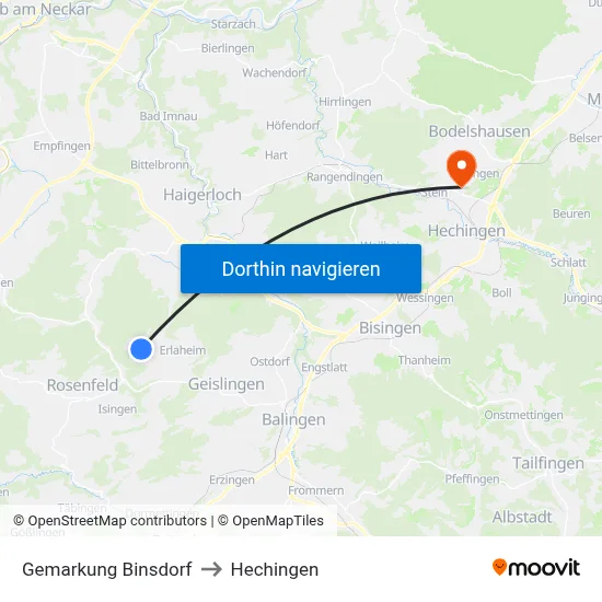 Gemarkung Binsdorf to Hechingen map