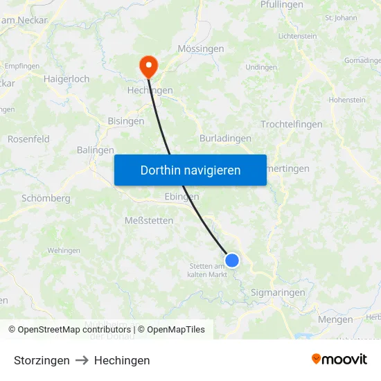 Storzingen to Hechingen map