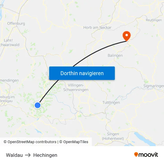 Waldau to Hechingen map