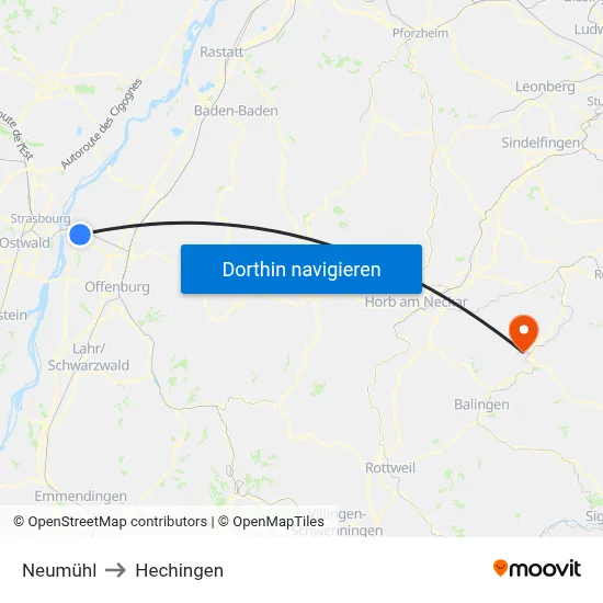 Neumühl to Hechingen map