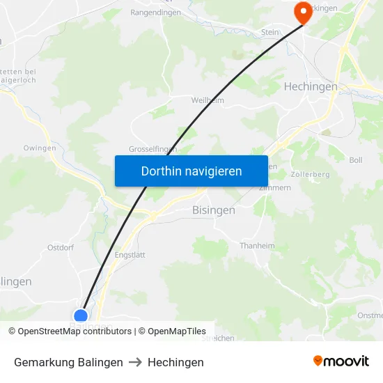 Gemarkung Balingen to Hechingen map