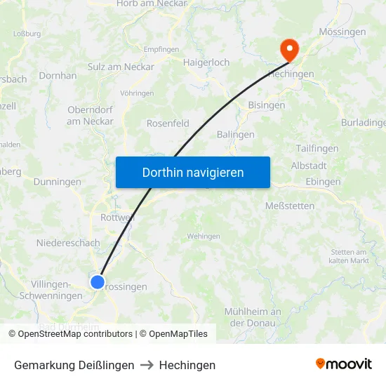 Gemarkung Deißlingen to Hechingen map