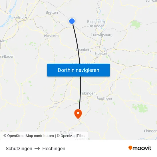 Schützingen to Hechingen map