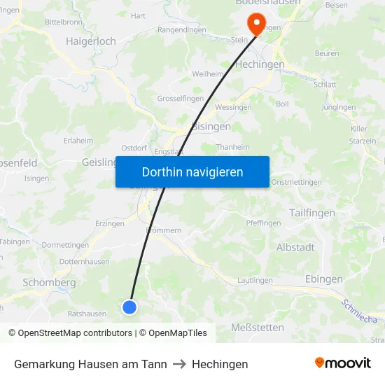 Gemarkung Hausen am Tann to Hechingen map