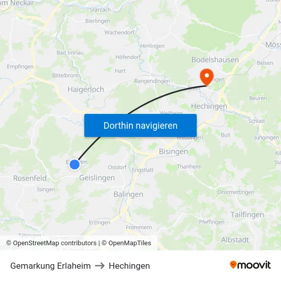 Gemarkung Erlaheim to Hechingen map