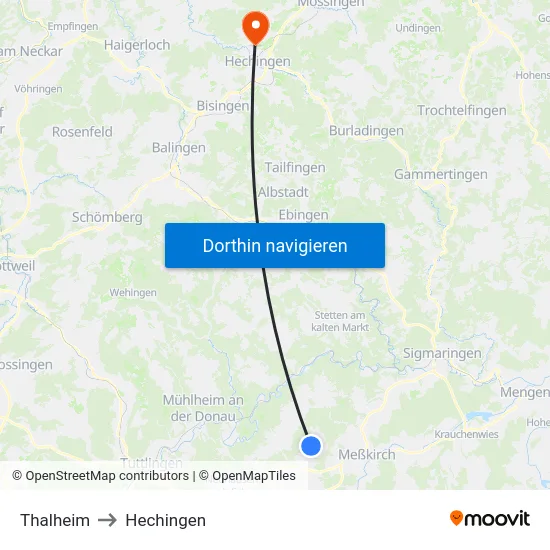 Thalheim to Hechingen map