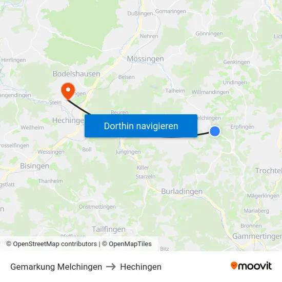 Gemarkung Melchingen to Hechingen map
