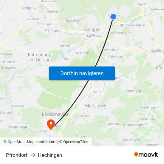 Pfrondorf to Hechingen map