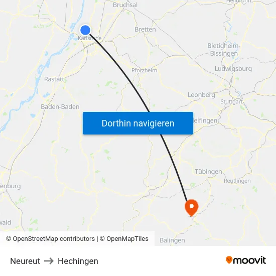 Neureut to Hechingen map