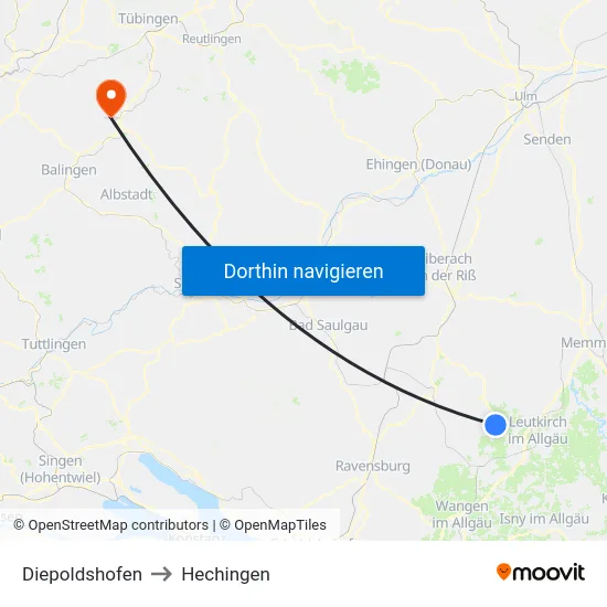 Diepoldshofen to Hechingen map